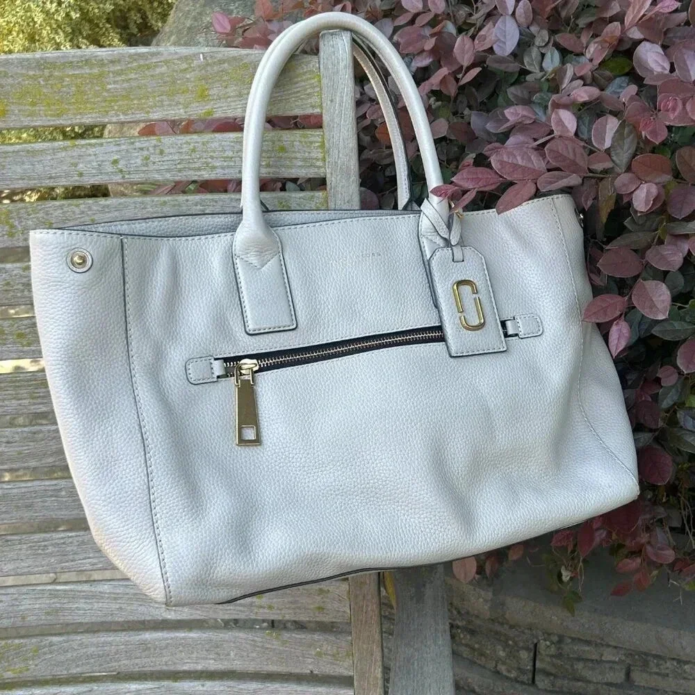 Marc Jacobs Pebbled Leather Tote in Light Gray with Gold Hardware